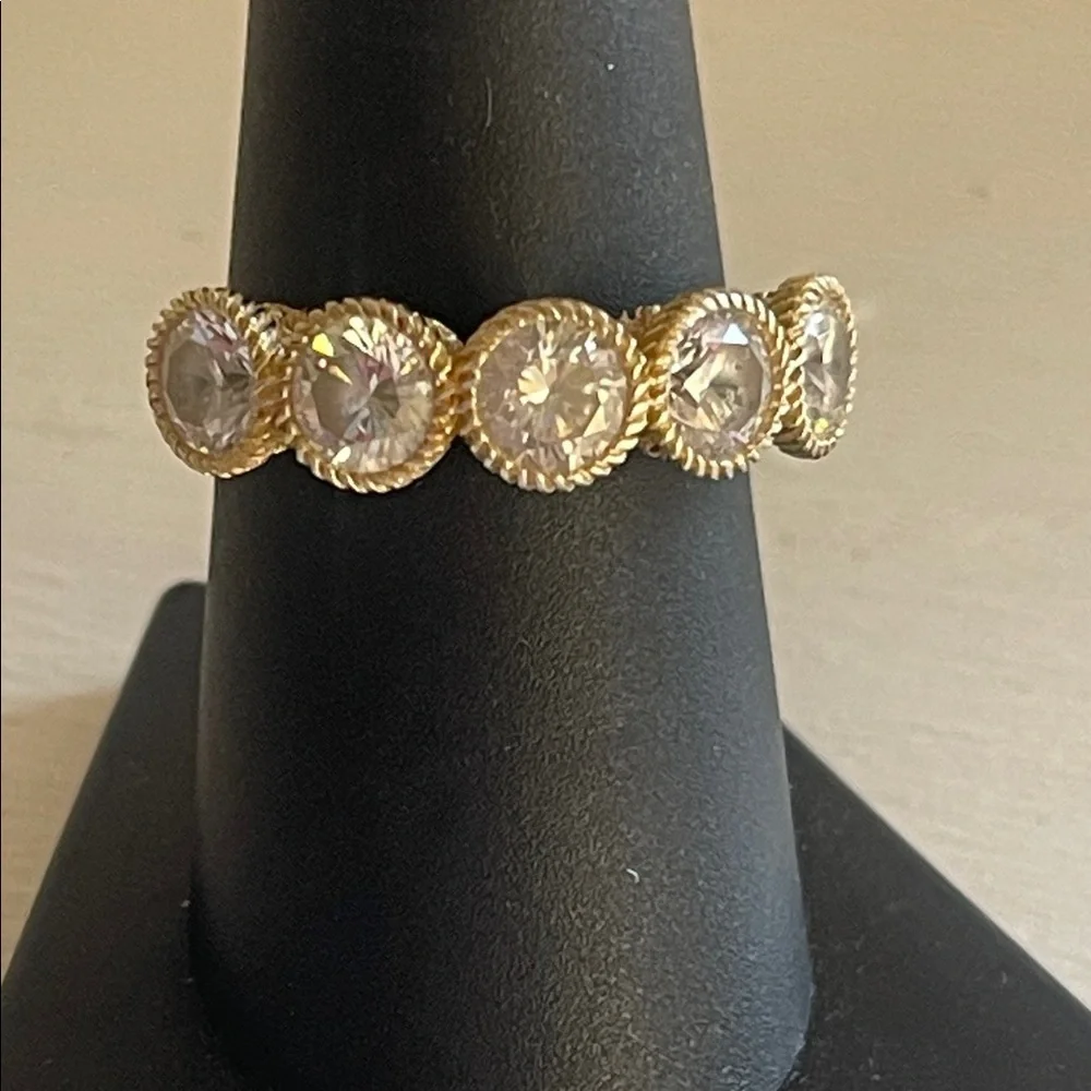 Judith Ripka 14K Gold Clad Diamonique Five Stone Band Ring - Picture 2 of 10